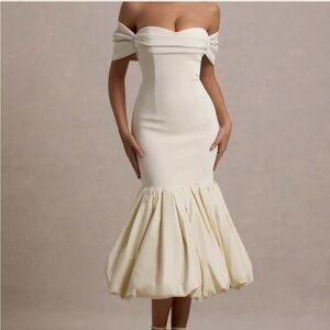 Club L Posie Cream Off-Shoulder Dress